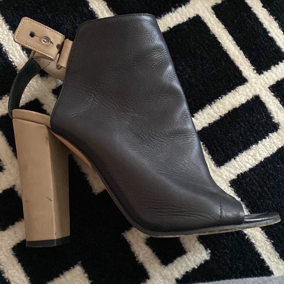 VINCE Addison Peep-Toe Leather Bootie, Black/Woodsmoke - Picture 3 of 5